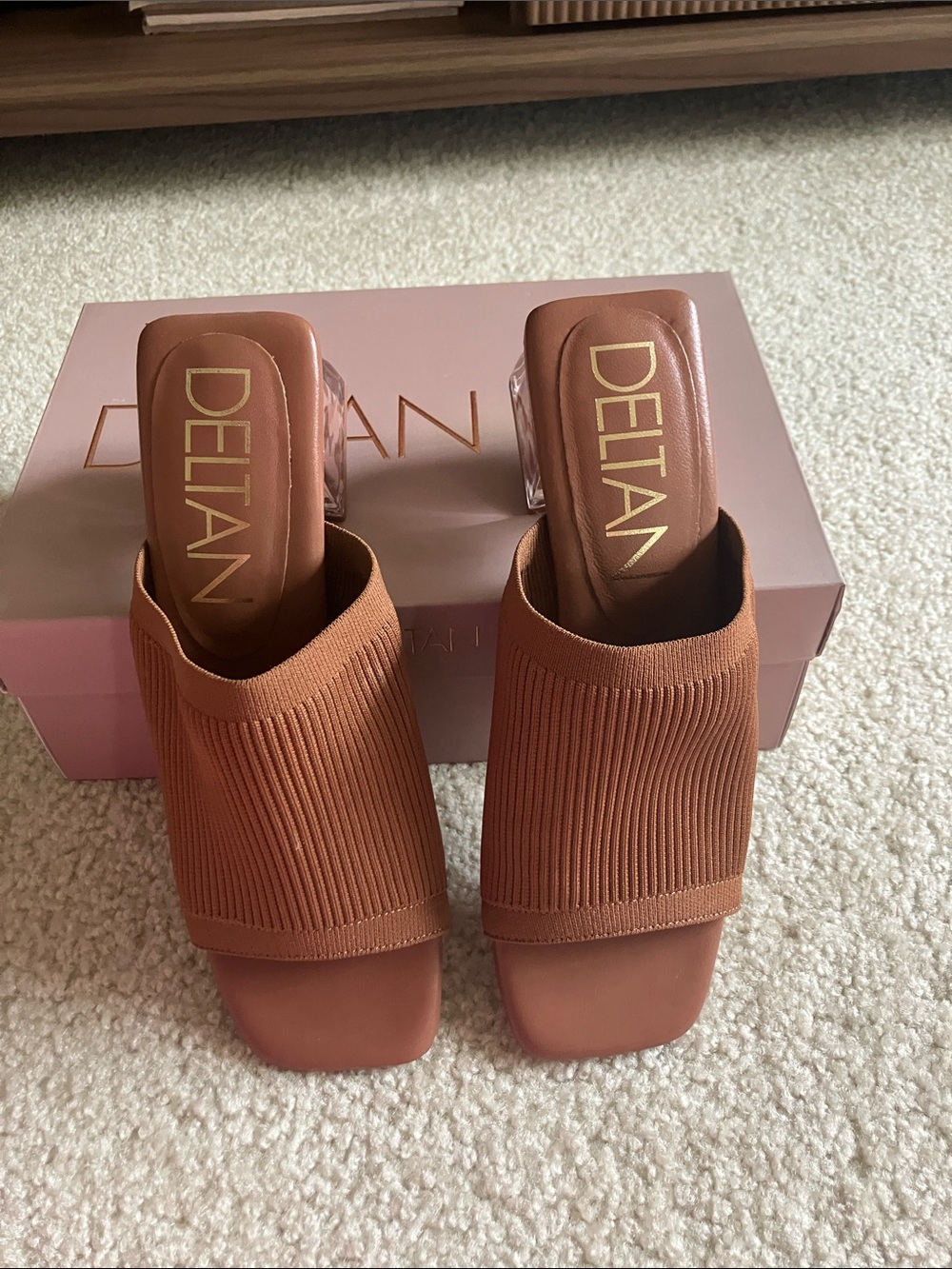 Delta Brown Knit Block Heel Mules